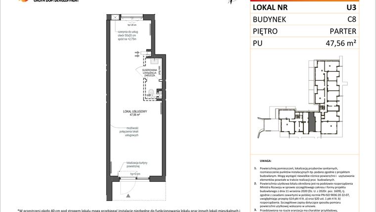 Rzut - Lokal użytkowy na sprzedaż 1 pokój o powierzchni 47,56 m² - numer U3 w Konstelacja