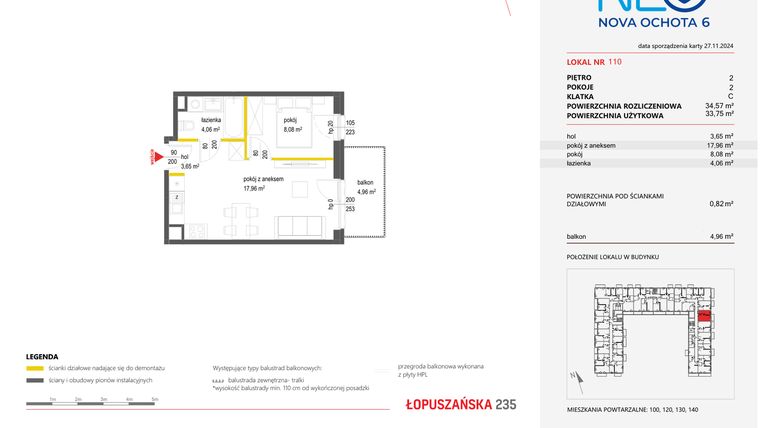 Rzut - Mieszkanie na sprzedaż 2 pokoje o powierzchni 34,57 m² - numer 110 w Neo Nova Ochota 6