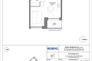Rzut - Mieszkanie na sprzedaż 1 pokój o powierzchni 27,63 m² - numer B.4M07 w Leszczyńskich 2