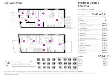 Rzut - Mieszkanie na sprzedaż 5 pokoi o powierzchni 93,24 m² - numer 31-42.A.0.41 w Murapol Osiedle Ferrovia