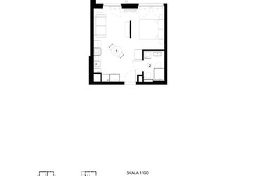Rzut - Mieszkanie na sprzedaż 1 pokój o powierzchni 31,85 m² - numer M038 w Oh! Praga