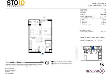 Rzut - Mieszkanie na sprzedaż 2 pokoje o powierzchni 43,16 m² - numer C2/6/04 w Chylońska STO10 etap III