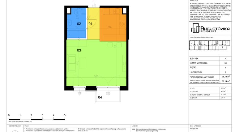 Rzut - Mieszkanie na sprzedaż 1 pokój o powierzchni 36,13 m² - numer A34 w Augustówka Residence