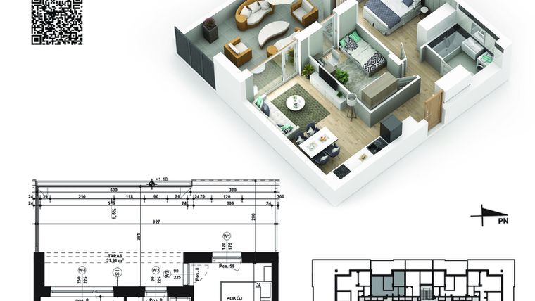 Rzut - Mieszkanie na sprzedaż 3 pokoje o powierzchni 50,31 m² - numer 29 w Piano Park etap V