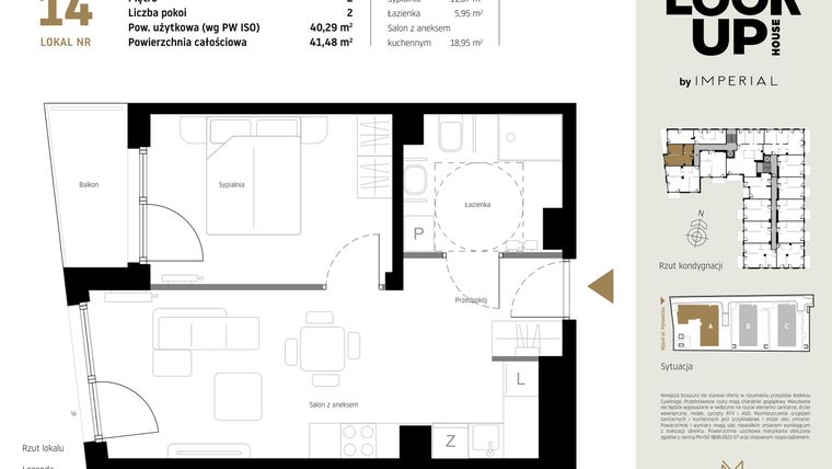 Rzut - Mieszkanie na sprzedaż 2 pokoje o powierzchni 40,29 m² - numer A.14 w Look Up House