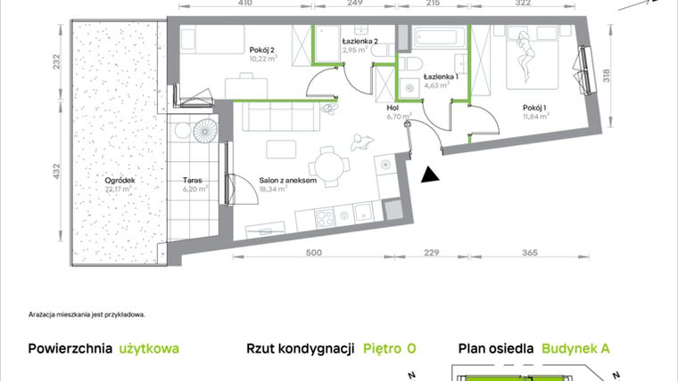 Rzut - Mieszkanie na sprzedaż 3 pokoje o powierzchni 54,68 m² - numer A/0/18 w Krakowska Vita