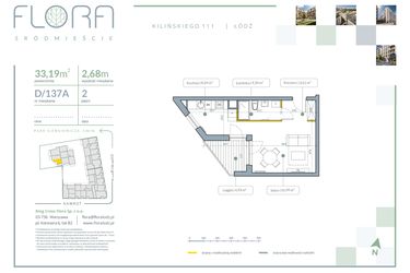 Rzut - Mieszkanie na sprzedaż 1 pokój o powierzchni 33,19 m² - numer D.137A w Flora Śródmieście