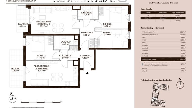 Rzut - Mieszkanie na sprzedaż 5 pokoi o powierzchni 98,21 m² - numer C.79 w Osiedle Blisko
