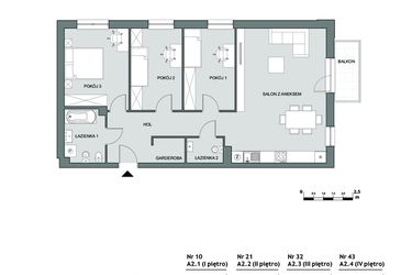 Rzut - Mieszkanie na sprzedaż 4 pokoje o powierzchni 86,55 m² - numer A2.2 w Osiedle Aleksandria II