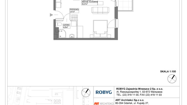 Rzut - Mieszkanie na sprzedaż 1 pokój o powierzchni 37,74 m² - numer E.2M23 w Nowa Wałowa bud. E
