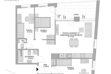 Rzut - Mieszkanie na sprzedaż 4 pokoje o powierzchni 79,7 m² - numer CP/R7/103 w Centralpark