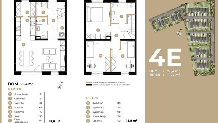 Rzut - Dom na sprzedaż 4 pokoje o powierzchni 96,4 m² - numer 4E w Kasprowicza 4 etap II