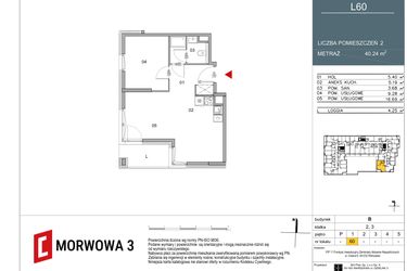 Rzut - Mieszkanie na sprzedaż 2 pokoje o powierzchni 40,24 m² - numer 60 w Morwowa 3 - Apartamenty Inwestycyjne