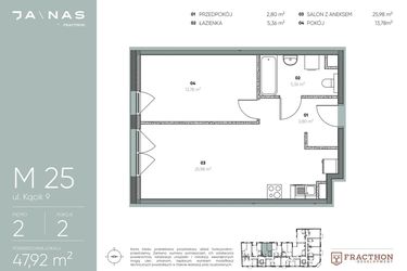 Rzut - Mieszkanie na sprzedaż 2 pokoje o powierzchni 47,92 m² - numer M.25 w Ja\nas