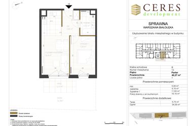 Rzut - Mieszkanie na sprzedaż 2 pokoje o powierzchni 40,27 m² - numer B12 w Osiedle Sprawna