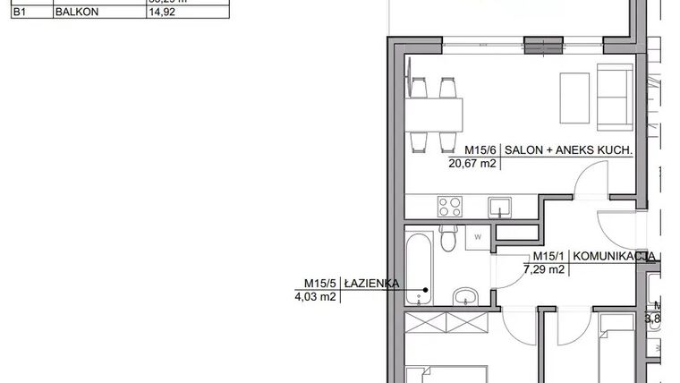 Rzut - Mieszkanie na sprzedaż 3 pokoje o powierzchni 53,29 m² - numer 15 w Kamienica Warszawska 34