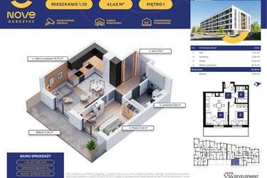 Rzut - Mieszkanie na sprzedaż 2 pokoje o powierzchni 41,43 m² - numer M10 w Nove Dobczyce