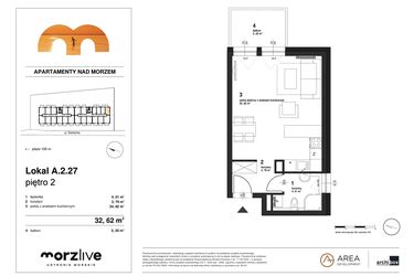 Rzut - Mieszkanie na sprzedaż 1 pokój o powierzchni 32,62 m² - numer A.2.27 w Morzlive