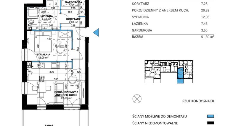 Rzut - Mieszkanie na sprzedaż 2 pokoje o powierzchni 51,07 m² - numer 6 w Comfort Corner