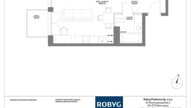 Rzut - Mieszkanie na sprzedaż 1 pokój o powierzchni 30,47 m² - numer B.4M10 w Początek Piątkowo bud. B