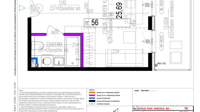 Rzut - Mieszkanie na sprzedaż 1 pokój o powierzchni 25,69 m² - numer 56 w Strumykowa