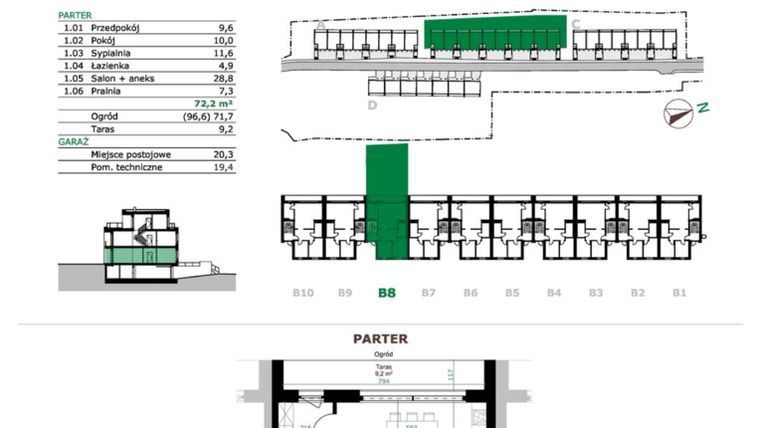 Rzut - Mieszkanie na sprzedaż 3 pokoje o powierzchni 72,2 m² - numer B8.1 w Dębowe Zacisze