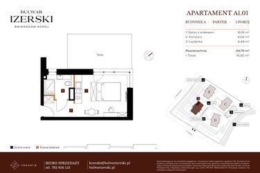 Rzut - Mieszkanie na sprzedaż 1 pokój o powierzchni 24,7 m² - numer A1.01 w Bulwar Izerski