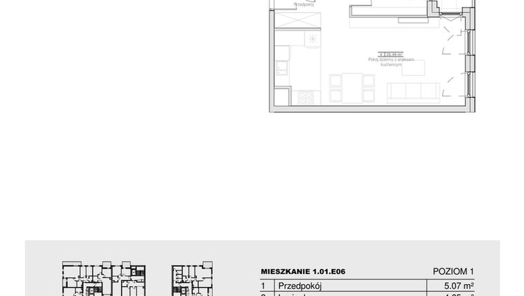 Rzut - Mieszkanie na sprzedaż 2 pokoje o powierzchni 47,5 m² - numer 1.01.E06 w Ogrody Andersa III