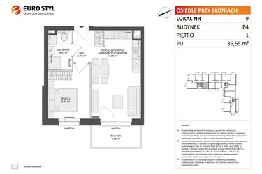 Rzut - Mieszkanie na sprzedaż 2 pokoje o powierzchni 36,65 m² - numer B4.9 w Osiedle Przy Błoniach 3 etap III