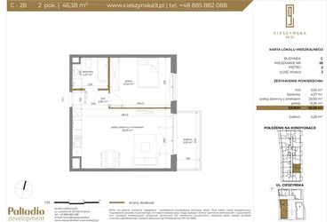 Rzut - Mieszkanie na sprzedaż 2 pokoje o powierzchni 46,38 m² - numer C-28 w Cieszyńska 9 budynek B i C