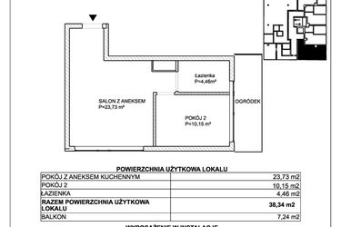 Rzut - Mieszkanie na sprzedaż 2 pokoje o powierzchni 38,34 m² - numer M1 w SUNDAY Resort Ustronie Morskie II