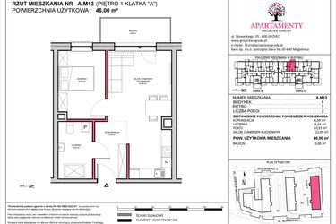 Rzut - Mieszkanie na sprzedaż 2 pokoje o powierzchni 46 m² - numer A.13 w Apartamenty Grójeckie Ogrody