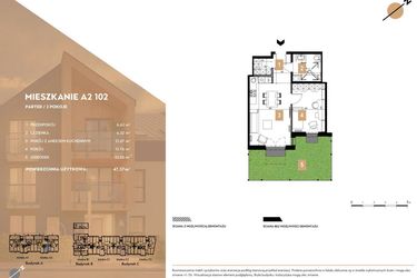 Rzut - Mieszkanie na sprzedaż 2 pokoje o powierzchni 47,37 m² - numer A2.102 w MOTTO Wojnów