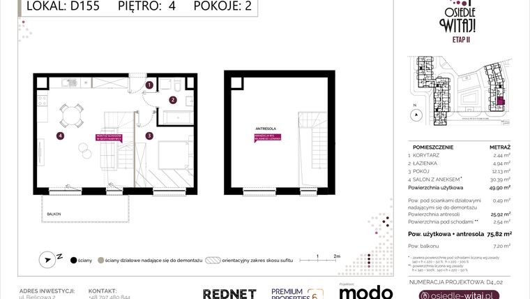 Rzut - Mieszkanie na sprzedaż 3 pokoje o powierzchni 77,35 m² - numer D155 w Osiedle Witaj etap II