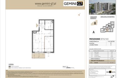 Rzut - Mieszkanie na sprzedaż 1 pokój o powierzchni 38,82 m² - numer B7/6/143 w GEMINI G-7