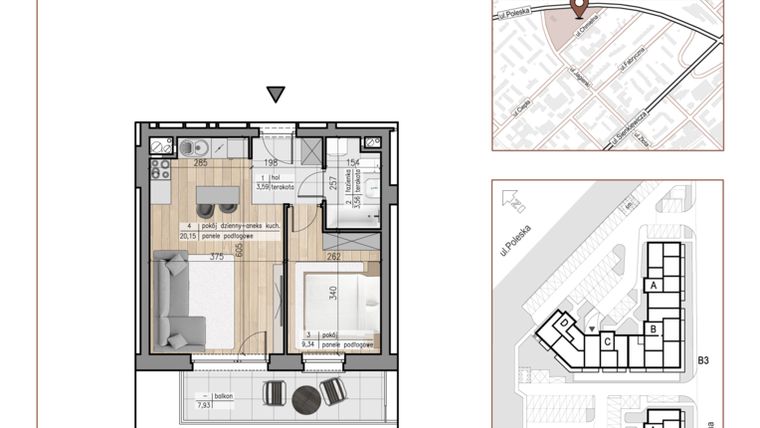 Rzut - Mieszkanie na sprzedaż 2 pokoje o powierzchni 36,64 m² - numer 51 w Urok Jagienki