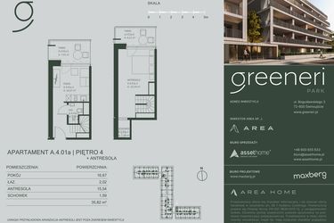 Rzut - Mieszkanie na sprzedaż 2 pokoje o powierzchni 35,82 m² - numer A.4.01a w Greeneri Park