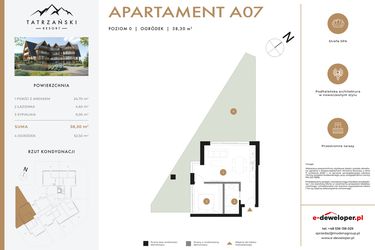 Rzut - Mieszkanie na sprzedaż 2 pokoje o powierzchni 38,3 m² - numer A07 w Tatrzański Resort