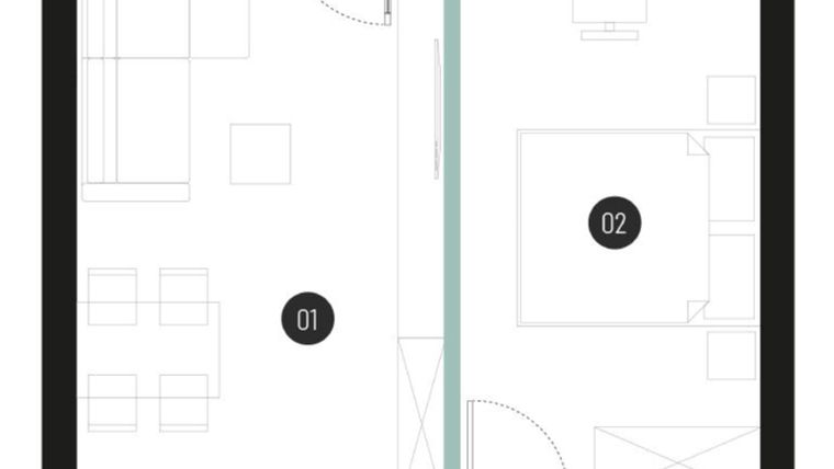 Rzut - Mieszkanie na sprzedaż 2 pokoje o powierzchni 41,77 m² - numer M06 w Atrium House