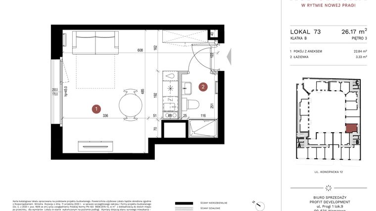 Rzut - Mieszkanie na sprzedaż 1 pokój o powierzchni 25,82 m² - numer A-KL-B.73 w Konopacka