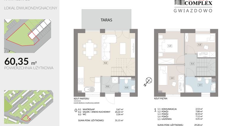 Rzut - Dom na sprzedaż 4 pokoje o powierzchni 60,35 m² - numer N17.1 w Osiedle Gwiazdowo etap 12