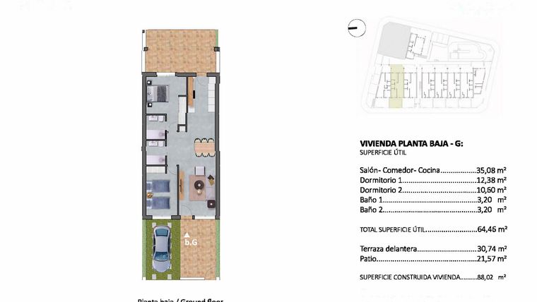 Rzut - Dom na sprzedaż 2 pokoje o powierzchni 88,02 m² - numer 66 w Domy w Pilar de la Horadada - 16331918