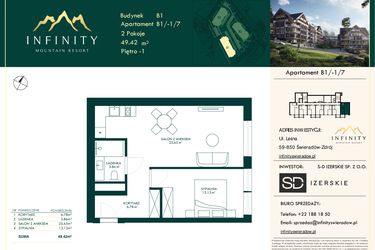 Rzut - Mieszkanie na sprzedaż 2 pokoje o powierzchni 49,42 m² - numer B1/-1/7 w Infinity Mountain Resort etap 2