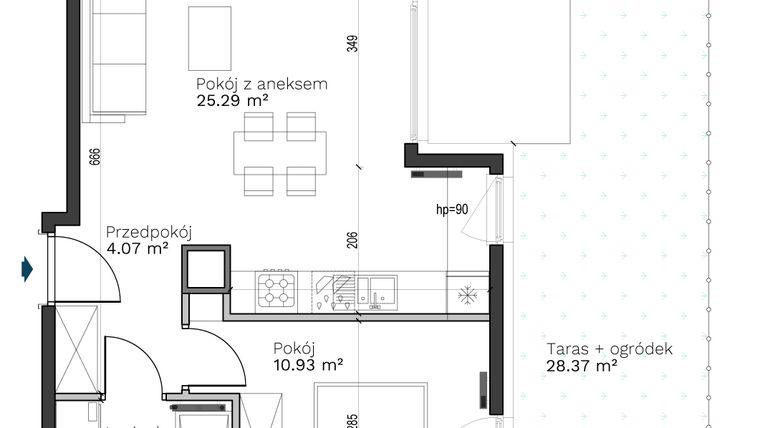 Rzut - Mieszkanie na sprzedaż 2 pokoje o powierzchni 44,48 m² - numer B-6 w Destino