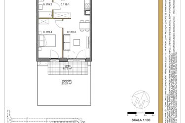 Rzut - Mieszkanie na sprzedaż 2 pokoje o powierzchni 42,07 m² - numer 119 w Osiedle Sfera etap II