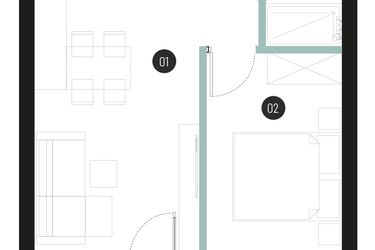 Rzut - Mieszkanie na sprzedaż 2 pokoje o powierzchni 36,16 m² - numer M25 w Atrium House