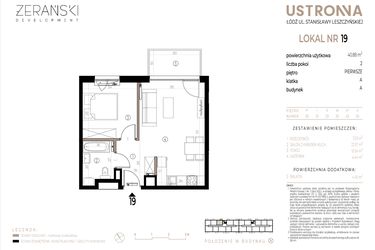 Rzut - Mieszkanie na sprzedaż 2 pokoje o powierzchni 41,86 m² - numer A019 w Ustronna