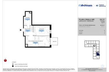 Rzut - Mieszkanie na sprzedaż 2 pokoje o powierzchni 44,3 m² - numer D2.21 w Bulwar Północny