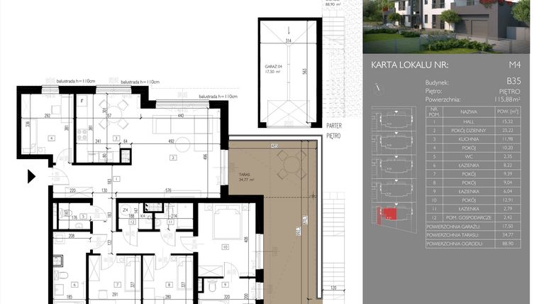 Rzut - Mieszkanie na sprzedaż 4 pokoje o powierzchni 115,88 m² - numer B35.M4 w Leśna Polana