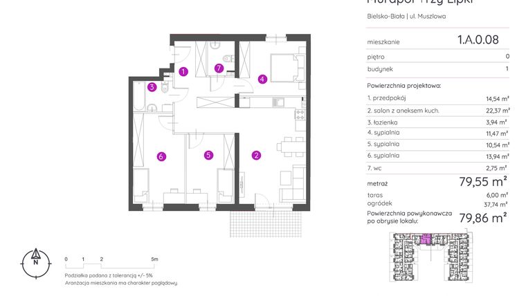 Rzut - Mieszkanie na sprzedaż 4 pokoje o powierzchni 79,86 m² - numer 1.A.0.08 w Murapol Trzy Lipki